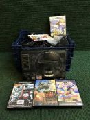 Three crates of Sega Megadrive with accessories, games including Sonic,