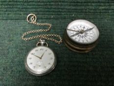 A Facit pocket watch on gilt chain and a brass pocket compass