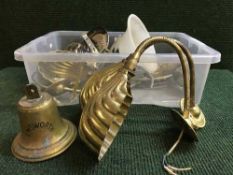 A basket of brass bell, brass angle poise shell lights,