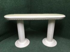 A pair of cream high gloss hall tables