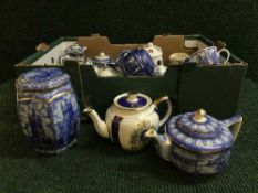 A box of assorted Ringtons teapots, ginger jars,