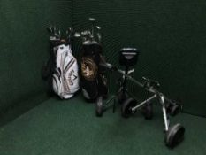Two golf bags and trolleys - set of Ping Zing irons, Calloway Big Bertha irons,