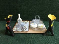 Two Aynsley lidded pin dishes, vase, cut glass trinket tray,