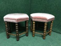 A pair of hexagonal oak stools