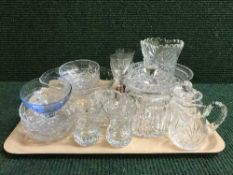 A tray of assorted lead crystal vases, biscuit barrel,
