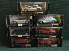 Seven Burago and Maisto mid scales die cast vehicles - Ferrari 250 GTO etc