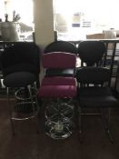 Five assorted bar chairs and a bar stool