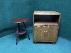 An oak bedside cabinet and a plant stand