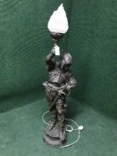 A large spelter floor lamp in the form of a soldier