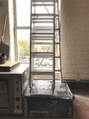 An aluminium extension ladder, set of steps,