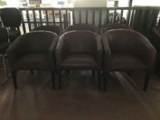 Three faux leather tub chairs and three suede tub chairs