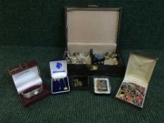 A box of costume jewellery and a lady's Rotary wrist watch
