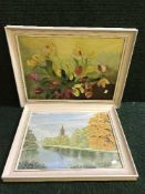 Nine assorted framed pictures - oils on board,