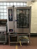 A Eloma Genius stainless steel commercial convector oven on stand