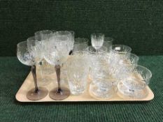 A tray of six lead crystal grapefruit dishes etc