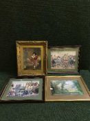 A gilt framed print of an urn and six other assorted prints