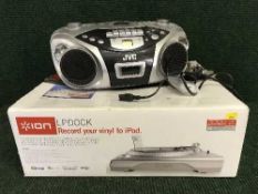 An Ion Ipod doc turn table and a JVC Cd portable system