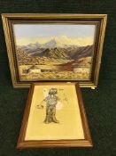 A framed oil - landscape study by H.