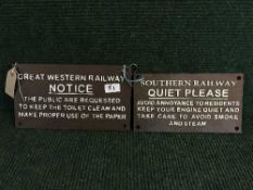Two cast metal wall plaques - Great Western and Southern Railways