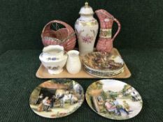 A tray of Maling azalea jug, Arthur Wood basket, Aynsley vase,