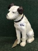 A cast metal HMV dog money bank