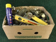 Two boxes of wood working planes, power tools,