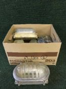 A box of five vintage bulk head lights