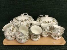Two trays of Royal Adderly beech wood tea and dinner ware