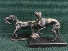 Two cast metal figures - Whippet and Retriever