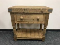 A reclaimed pine butcher's block fitted with a drawer