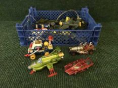 A basket of die cast cars - Dinky UFO Interceptor, Corgi Chitty Chitty Bang Bang,