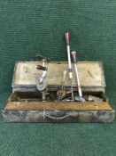 Two pine joiner's tool boxes containing hand tools