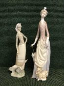Two Lladro figures - lady with parasol and one other (a/f)