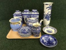 A tray of Ringtons ware, Spode teapot, late 19th century blue & white vase,