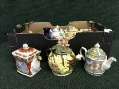 Two boxes of Saddler and novelty teapots, collector's plates,