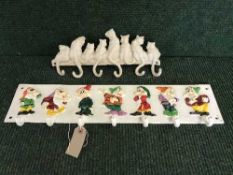 Two cast metal coat racks - Seven dwarfs and Cats