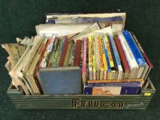 A box of sheet music, mid 20th century novels, Beano, Star Trek,