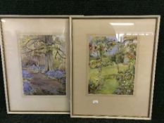Two framed watercolours - woodland and garden, by E l Williott,