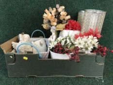 Four boxes of ornaments, glass ware, tea china,