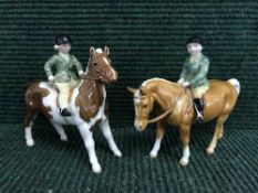 Two Beswick figures - Boy on Pony and Girl on Pony, model 1499 & 1500, Chestnut and Palomino.