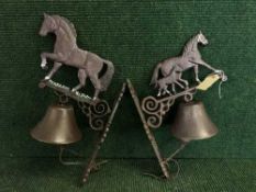 Two cast metal wall brackets with bells - horses (2)