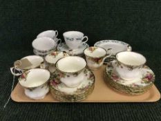 A tray of seventeen pieces of Royal Albert Old Country Roses tea china and one other