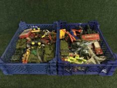 Two baskets of assorted die cast vehicles - Dinky military planes, Dinky UFO interceptor,