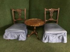 A walnut pie crust edge table and pair of late Victorian bedroom chairs