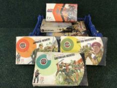 A basket of Airfix plastic soldiers, Western Adventures plastic soldiers,
