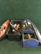 A metal garden wall basket, box of nuts, bolts,