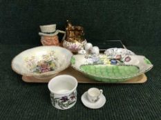 A tray of Ringtons bowl, boxed Minton pin dishes, cruet set, copper lustre jug,