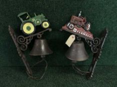 Two cast metal wall brackets with bells - Tractors