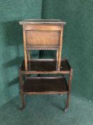 An oak sewing box together with a two tier serving trolley