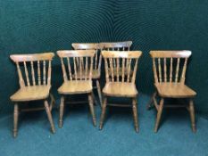 Set of six pine dining chairs